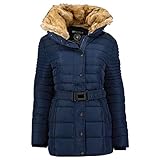 Geographical Norway BELLENA - Parka Grande para Mujeres - Abrigo De Invierno Abrigado - Manga Larga Y Cuello De Piel Sintética - Chaqueta De Mujer De Tela Resistente (Navy)