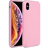Miracase Liquid Silicone Case Compatible with iPhone Xs (2018)/ iPhone X(2017) 5.8 inch, Gel Rubber Full Body Protection Shockproof Cover Case Drop Protection Case (Pink)