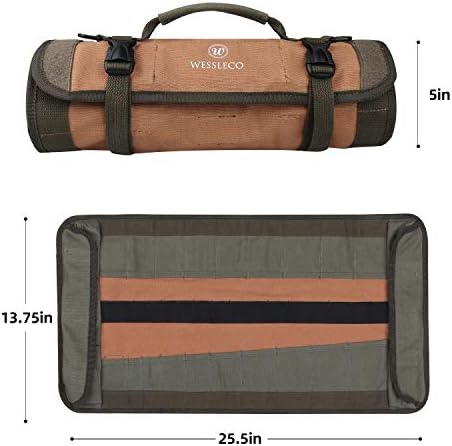 FIREDOG Tool Roll Organizer, 24 Pocket Wrench Roll Organizer Rolling Tool Bag Pouch Storage for Electrician, HVAC, Plumber, Carpenter or Mechanic, Brown