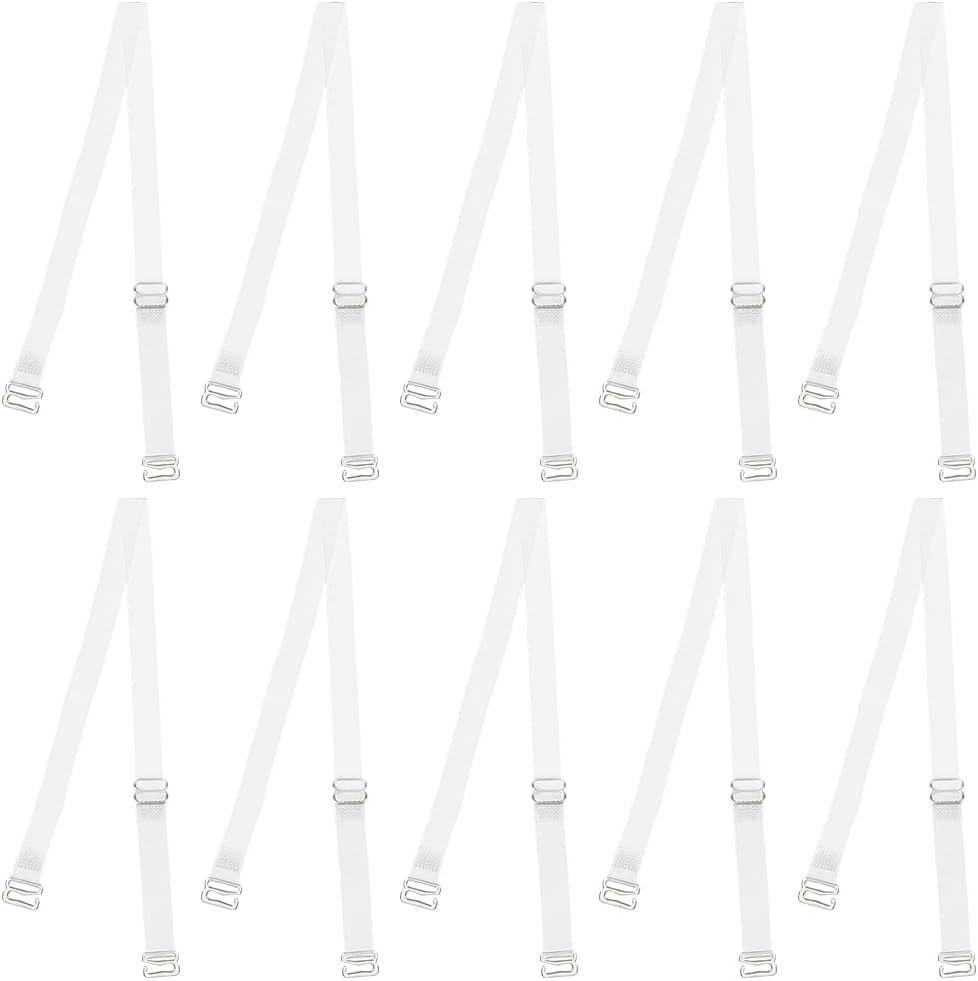 10 Pairs 10mm Wide Invisible Bra Straps Clear Non Slip Bra Strap Holder Adjustable with Hooks Replacement Underwear Accessories for Women Lady Strapless Brassiere Extension Dresses Supplies