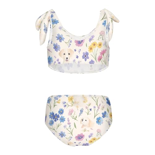 Broken Flowers and Puppies Girls' Two Piece Kids Bikini Set Quick-Dry Bathing Suit Swimming Suits Cute Shoulder Strap2