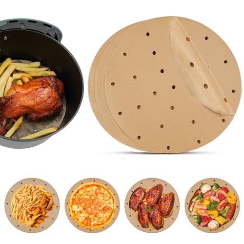 Image of Vailnd Air Fryer Parchment Paper, 50pcs Disposable Air Fryer Liners Round, 8.5In Unbleached Parchment Paper Sheets, Perforated Food Steamer Liner for Baking Cooking
