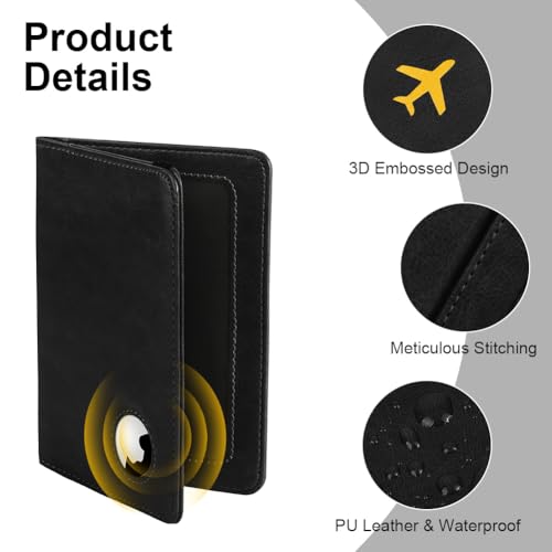 AOOSU Reisepasshülle mit Airtag Halter, Kunstleder Passport Hülle, Passhülle RFID-Blocker Passport Cover für Damen und Herren Reisepass Hülle, Travel Passport Holder für Kreditkarten Ausweis - Schwarz