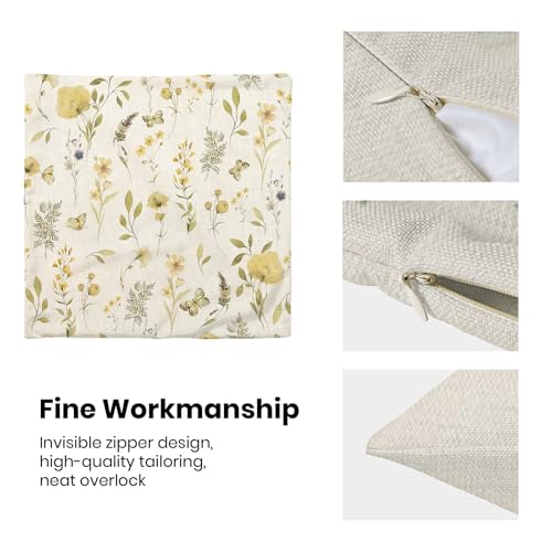 Image of Spring Pillow Covers 20x20 Inch Set of 2, Mustard Yellow Green Wild Flower Throw Pillows Case,Colorful Seasonal Floral Plant Outdoor Decorative Farmhouse Decor Cushion Covers for Sofa Bed Couch