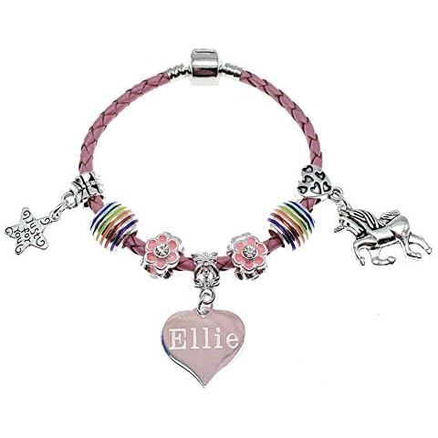 Engraved Pink Leather Unicorn Charm Bracelet Cover