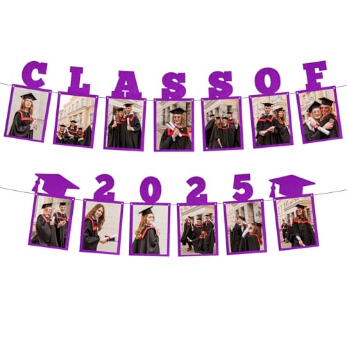 Image of Purple Graduation Photo Banner 2025 - Class of 2025 Glitter Picture Banner - Large 13 Feet Graduation Party Decorations for College High Middle School Kindergarten