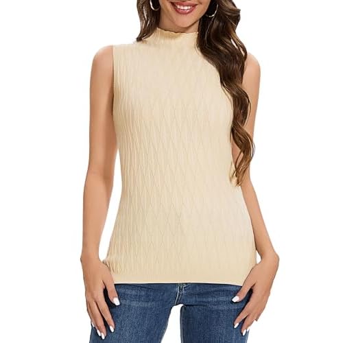 Totatuit Women's Sleeveless Sweater Vests Mock Neck Knit Pullover Tank Top Lightweight 2024 Business Casual Outfits for Women Z-apricot 1 Medium