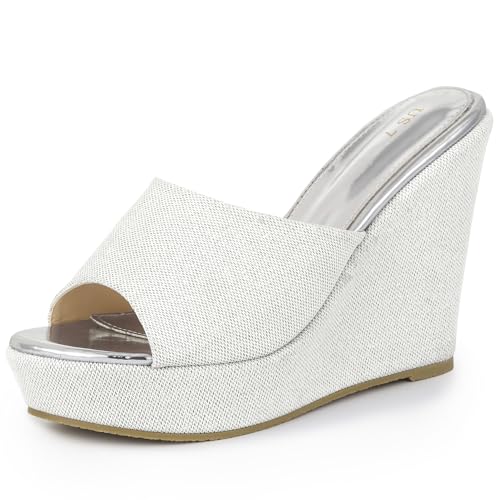 Sandales compensées paillettes sans douleur aux pieds blanc argenté 40 EU
