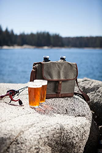 Legacy - A Picnic Time Brand Insulated Double Growler Tote With 64 Oz. Glass Growlers Beer Gifts For Men, Waxed Canvas Bag Water Bottle Carrier, (Khaki Green With Brown Accents) #TOP7