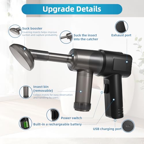 Cordless Bug Vacuum Catcher for Insect Pet Hair Dust Portable Handheld Vacuum Cleaner Rechargeable, High Power Portable Vacuum Cleaner with Strong Suction, Dust Buster, Ideal for Home, Car & Travel - Thumbnail 4