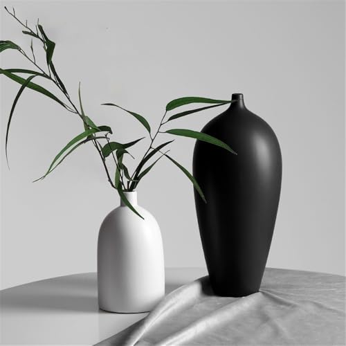 Vase céramique noir et blanc déco maison | Vase hydroponique à bouche fine