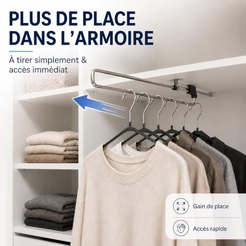Tringle à vêtements extensible avec support coulissant fluide
