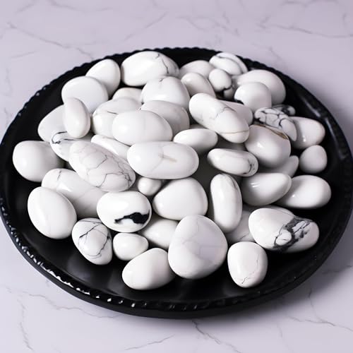 Image of Polished Howlite Crystal Bulk - 0.5 inch Tumbled Stone Chips Rocks, 10 oz Crushed Sea Glass Vase Filler Small Stones for Healing, Reiki, Crafting, Home Decor