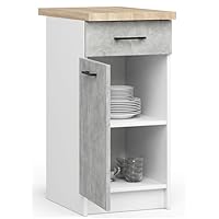 BDW - Keukenkast met Werkblad, Deur, Lade - Kast 40 cm breed, 85 cm hoog - Losse Keukenkasten - Losse Keukenmeubels - Wit/Grijs