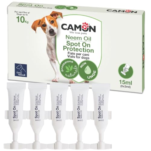 CAMON | Spot-On Protection Cane (0-10kg), 5 Fiale da 3ml con Olio di Neem, Naturale e Efficace