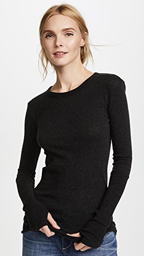 Image of Enza Costa Women's Cashmere Blend Cuffed Crew Top with Thumbholes