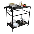 Metal Grill Carts Outdoor with Wheels,35" L x 19" W Pizza Oven Cart with Handle,Outdoor Grill Cart for Home Party,Bar,Camping (Black)