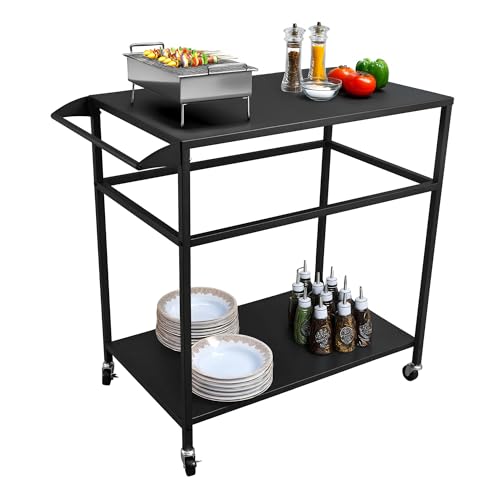 Carrello in metallo per barbecue da esterno con ruote, 89 cm di lunghezza x 48,3 cm di larghezza, carrello per forno per pizza con manico, carrello per barbecue all'aperto per feste in casa, bar,