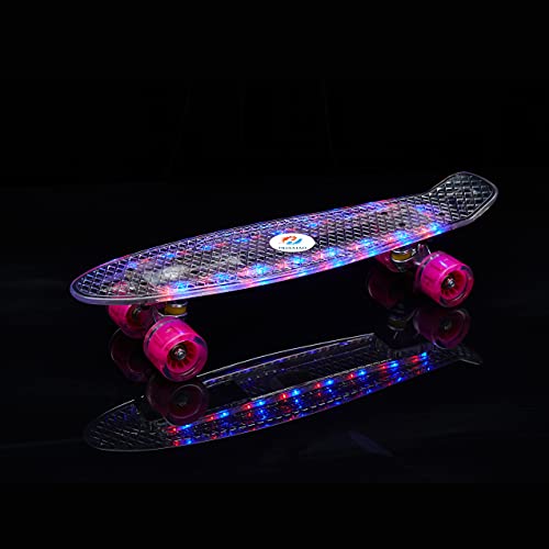 22 Inch Skateboard- with Led Light Up Wheels for Beginners,Complete Mini Cruiser Retro Skateboard for Kid ,Smooth Riding ,Durable Polypropylene with Pu Wheels