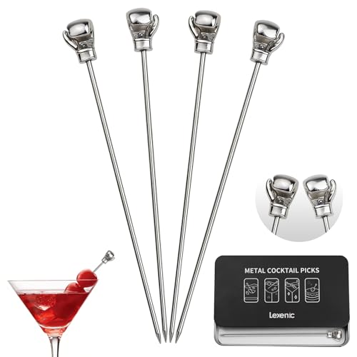 Metal Cocktail Picks, Stainless Steel Martini Skewers, Boxing Gloves Silver