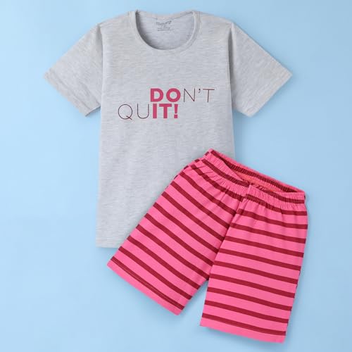 Image of Girls Premium Cotton Printed T-Shirt & Shorts Set | Summer Wear Comfortable Loungewear Clothing Set | Girls Co-Ord Set | Casual Half Sleeve Printed Top & Bottom Set