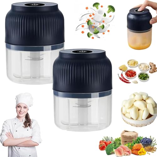 Picadora de ajo eléctrica – Mini picadora de verduras portátil inalámbrica con 4 cuchillas para ajo, verduras, cebolla, ensalada, jengibre y carne