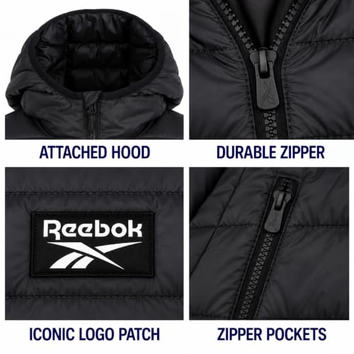 Reebok Boys Winter Coat, Kids Lightweight Packable Puffer Jacket with Hood | Wind and Water Resistant Quilted Fall Jacket, Insulated Hooded Outerwear, Zip Up With Zip Pockets, Warm for School and Play - image 7