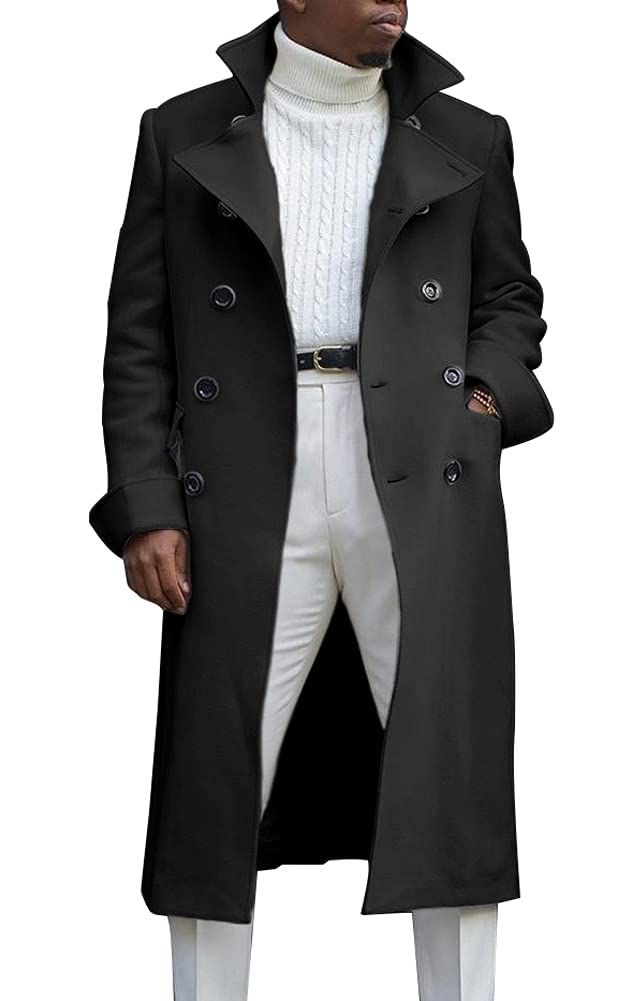 chouyatou Men's British Style Double Breasted Heavyweight Mid Long Wool Pea Coat-picture-40
