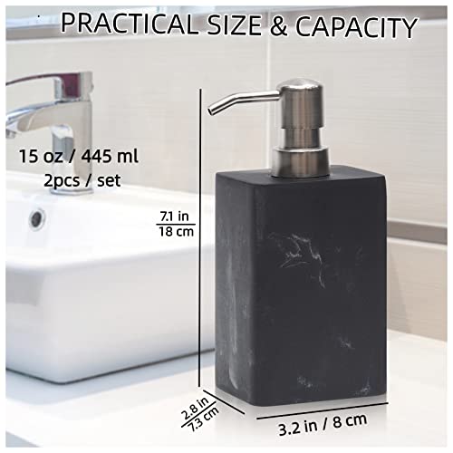 Suanti 2Pcs Hand Soap And Lotion Dispenser Sets For Bathroom Countertop,Black Marble Texture Resin Stone Liqiud Dish Soap Dispenser For Kitchen Sink,Refillable-15 Oz/445Ml #TOP1