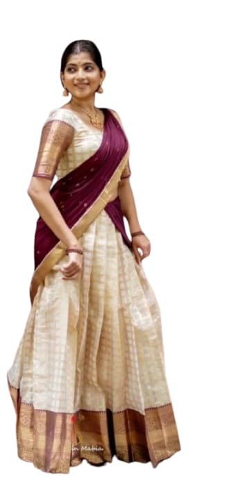 Image of RENVAANI Women's Traditional Kanjivaram Kanchipuram Silk Zari Weaving Unstitched Lehenga Choli with Dupatta