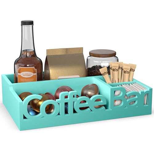 ADDFIT HOUSE Coffee Bar Organizer for Countertop - Wood Coffee Pods Holder Storage Basket, Essential Coffee Bar Accessories for Home and Office, Mini Coffee Bar