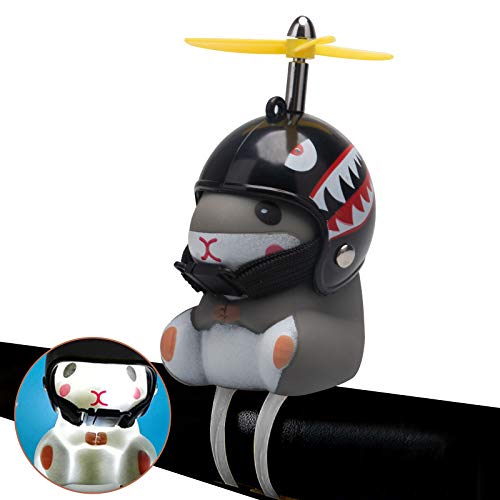 wonuu Duck Bike Bell with Light and Helmet Cute Hamster Bicycle Horn, Dashboard Decoration Hamster Toy Motorcycle Bike Bells Rubber Duck Car Dashboard Decorations