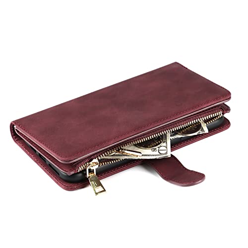 Cavor for iPhone X iPhone Xs Crossbody Wallet Case with Card Slots,PU Leather Magnetic Closure Zipper Pocket Case Kickstand Feature TPU Shockproof Flip Cover,Wine Red by Cavor - Image 6