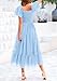 PRETTYGARDEN Women's Smocked Midi Tulle Dress 2025 Summer Puffy Short Sleeve Square Neck Ruffle Wedding Guest Party Dresses (Light Blue,Small)
