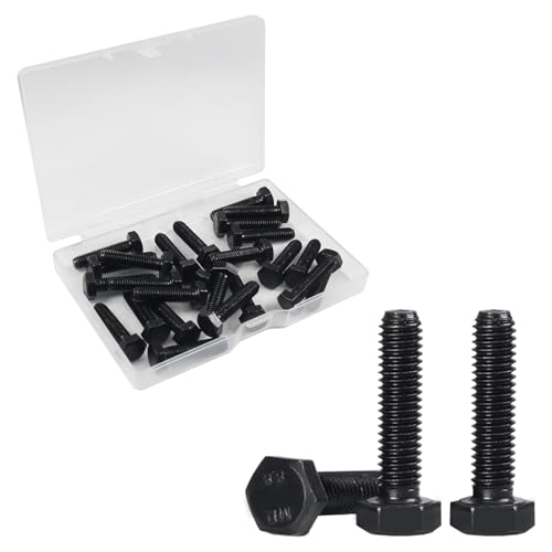 Yinpecly M6 Hex Bolts, M6-1.0 x 25mm Hex Head Bolts, Carbon Steel Grade 8.8, Black Oxide Finish, Full Thread,Metric Hexagon Head Bolts Right Hand External Hex Drive, 25 PCS