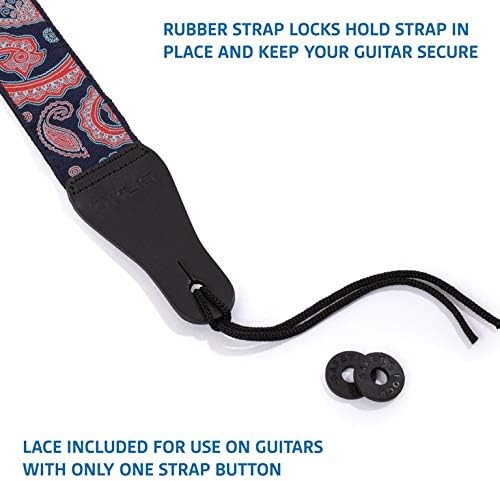 KLIQ Vintage Woven Guitar Strap for Acoustic and Electric Guitars, Blue & Red, Paisley - Image 4