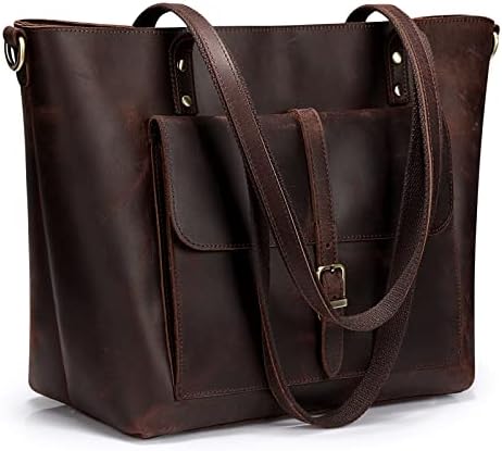 S-ZONE Women Vintage Genuine Leather Tote Bag Large Shoulder Purse Work Handbag