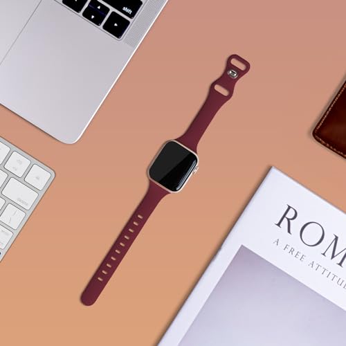 Image of Thin Silicone Band Compatible with Apple Watch 41mm 38mm 40mm 46mm 45mm 42mm 44mm, Slim Narrow Replacement Sport Strap Wristband for iWatch Series 11 10 9 8 7 6 5 4 SE Ultra 3 2 1 Women Men