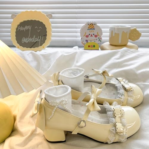 ZQW Women's Cute Mary Jane Leather Shoes Kawaii Bow Round-Toe Low Block Heel Pumps JK Cosplay Costume Casual All-Day Comfort3