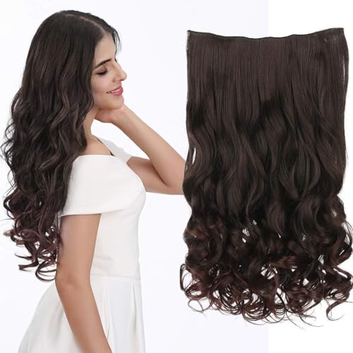 Curly Wavy Hair Extensions Clip Ins, 18 Inch Full Head Synthetic Hairpieces with Heat Resistant Fiber - Abvian