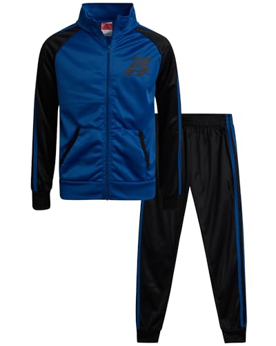 Pro Athlete Boys Tracksuit Set - 2 Piece Performance Tricot Zip Up Mock Neck Sweatshirt and Boys Joggers Track Pants (8-12)