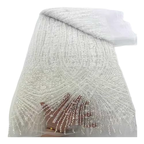 Dentelle perlée de 5 yards blanche pour robe de mariée scintillante sans défaut