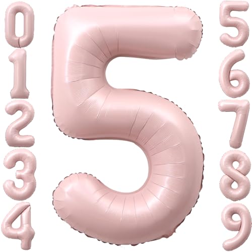Image of 40 Inch Light Pink Number 5 Foil Big 0-9 Giant Digital Balloon | 5th for Birthday Anniversary Graduation Decorations