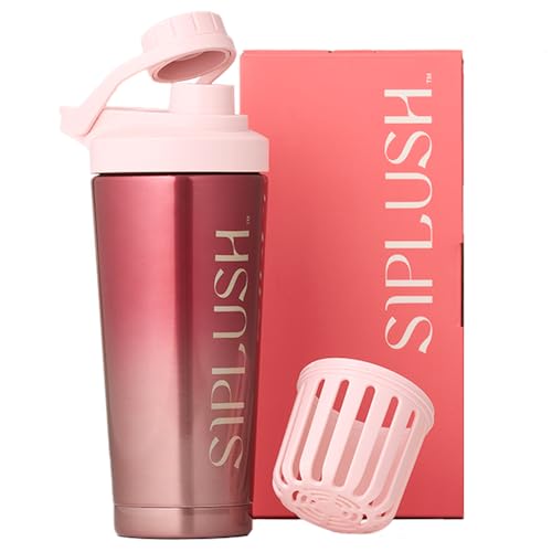 SIPLUSH Paradise - Botella mezcladora de acero inoxidable aislada para mezclas de proteínas, batidos y entrenamiento previo, con tapa giratoria y agitador sin ruido, 24 onzas, Pismo Sunset