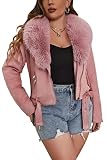Geschallino Women's Big and Tall Faux Suede Leather Jacket Zip Up Motorcycle Short Coat with Removab