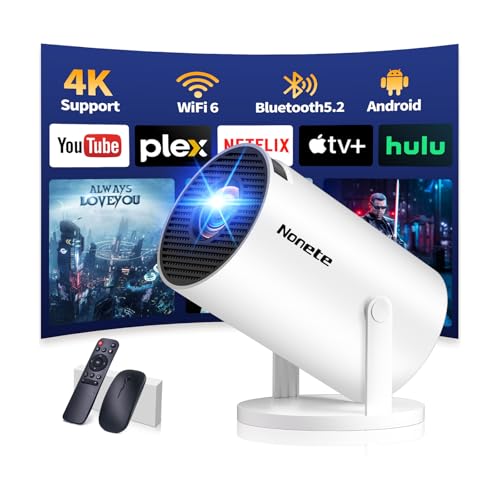 [App intégrée] Vidéoprojecteur avec WiFi 6 BT5.2 Mini Projecteur Supporte 4K 1080P Retroprojecteur Video 270° Rotation HDMI/TV Stick/USB/PS5 videoprojecteur 4k avec HDMI et Souris Android 11 White