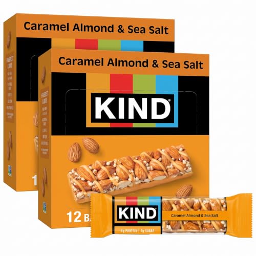 KIND Nut Bars,Caramel Almond &amp; Sea Salt,Healthy Snacks,Gluten Free,Low Sugar,6g Protein,12 Count (Pack of 2)