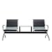walsport Waiting Bench PU Leather Airport Reception Chair 2 Seat with Table for Waiting Room, Office, Bank, Hospital Bench, Black Silver
