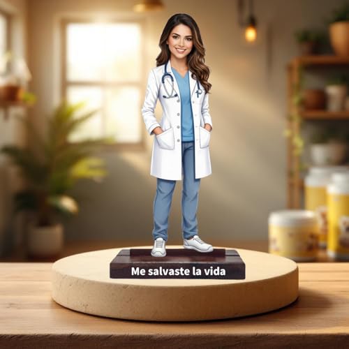 Miniatura 3 de Aketemola Figura Personalizada Con Tu Cara - Regalo Médicos, Enfermeras, Veterinarios, Dentistas. Madera Mdf 5mm. Ideal Graduación, Jubilación O Agradecimiento. Hecho En España. Médico Mujer