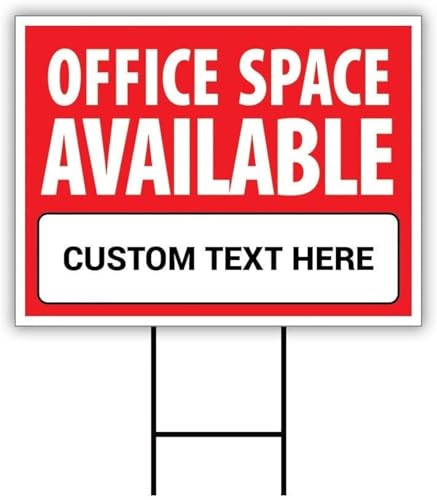 Office Space Available Yard Sign Personalized 24" x 18" - Visible Text Custom Office Space Available Rent Lease Sign with Metal H-Stake (Red, 24x18, Single Sided)